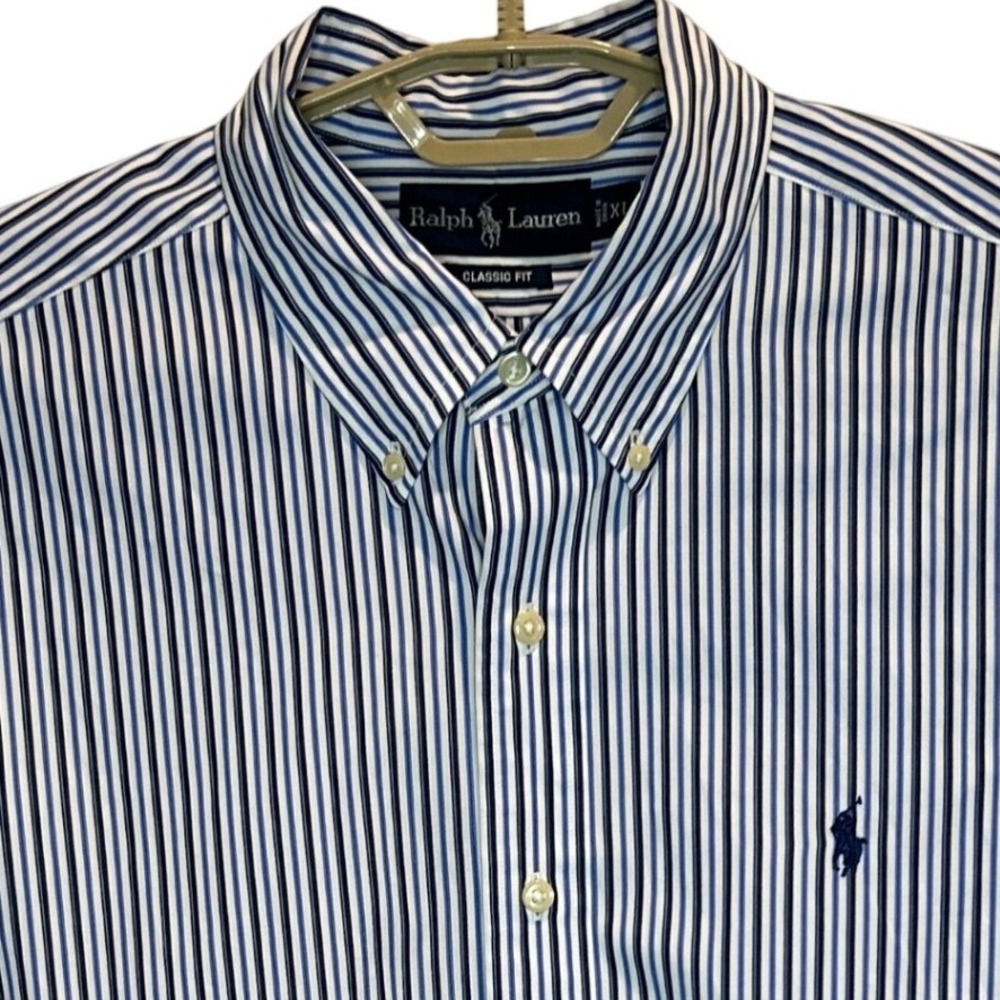 Ralph Lauren Button Down Shirt XL Men's Blue White Striped Classic Fit
